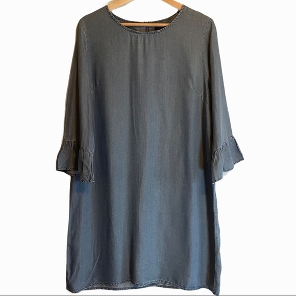 DKR&CO  Lyocll blue mid length bell sleeve dress - Picture 1 of 8